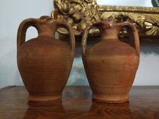 Rara Coppia Di Antiche Anfore In Terracotta Con Manici Smalto Lustro Coccio Rari