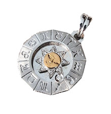 CIONDOLO in ORO bianco 18Kt, 750, SEGNO ZODIACALE con diamanti pendente medaglia