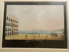 Gouache d’epoca Napoli Largo della Vittoria 1870 con passapartout  (D71) 