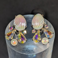 Vintage Elsa Schiaparelli Earrings Iridescent Shell Clip-Ons | HARD TO FIND!