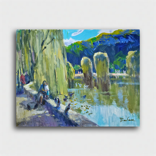 Dipinto olio stagno - , pittore