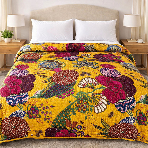 Trapunta kantha gialla fatta - trapunta,