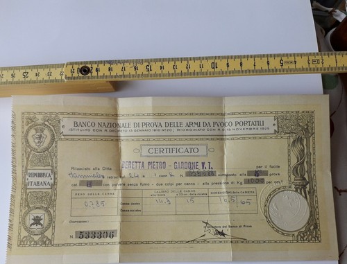 Certificato prova armi - , da