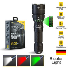 REBLEX Torcia LED, Luce Bianca/Rossa/Verde, 9 Modalità 3 Colori 5000 mAh