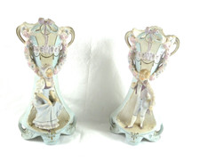 COPPIA VASI SCULTURA LIBERTY INNAMORATI PORCELLANA BISCUIT ART NOUVEAU ROMANTICO