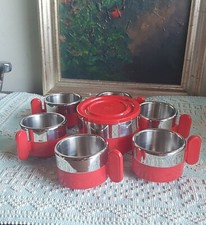 MORINOX  Vintage Anni 70 Set Caffè in Acciaio Inox 18/10 e ABS Rosso 