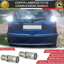 COPPIA DI LUCI RETROMARCIA 15 LED P21W BA15S PER FIAT PUNTO MK1 6000K BIANCO CAN