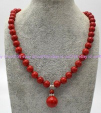 Collana con ciondolo perle pietre preziose rotonde corallo rosso mare del sud naturale 10 mm 18'' AAA