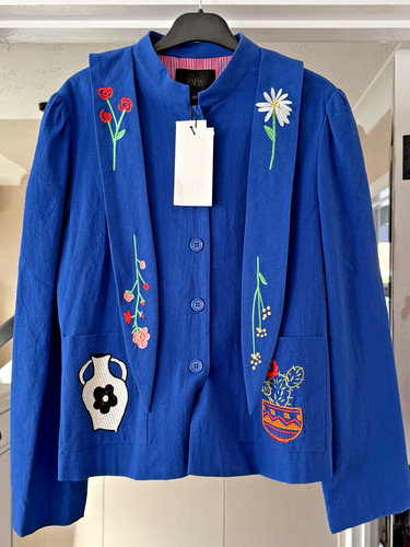 Giacca zara blu ricamata - giacca,