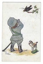 BAMBINO VESTITO DA SOLDATO CON CAVALLO A DONDOLO VIAGGIATA 1915 FP