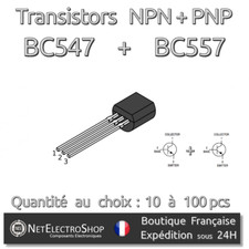 Lot de Transistors NPN + PNP - BC547 + BC557 - TO-92 - Arduino, Rasperry Pi