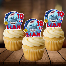 Shark Birthday Cupcake Toppers