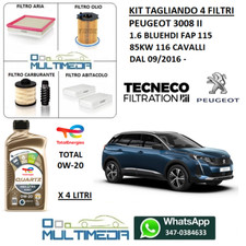 TAGLIANDO FILTRI OLIO ORIGINALE TOTAL 0W20 PEUGEOT 3008 II 1.6 DIESEL 85KW 116CV