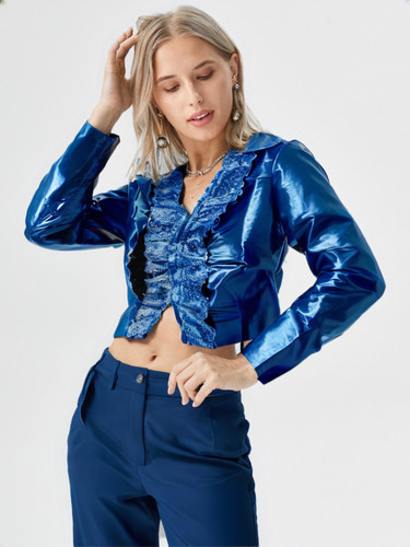 Camicia donna blu pizzo - camicia,