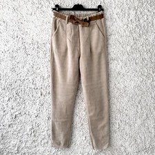 PANTALONI VITA ALTA IN CINIGLIA A COSTINE COLORE BEIGE CON CINTURA MODA DONNA