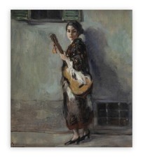 RARO QUADRO DIPINTO OLIO SU TELA VITTORIO GUSSONI (1893-1968) DONNA CON CHITARRA