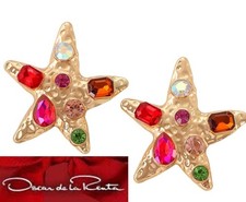 ORECCHINI STELLA MARINA OSCAR de la RENTA cm.4,5 GEMME VARIE, ORO GIALLO BRUSHED