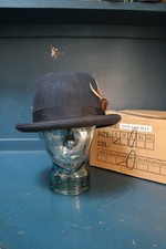 Cappello Bowler Vintage King Ice fatto a mano blu navy 100% lana taglia L Peaky Blinders revival