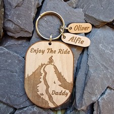 PERSONALISED HANDMADE MTB WOODEN KEYRING - MOUNTAIN BIKE ACCESSORY DADDY DAD