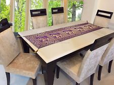 Runner da tavolo etnico in broccato jacquard viola elefante lungo tovaglia in...