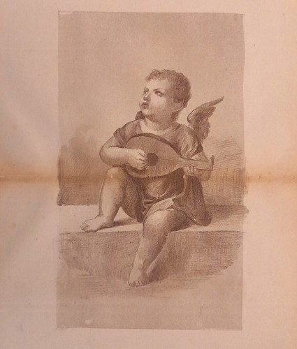 Stampa antica putto musicista - stampa,