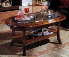 TAVOLINO DA SALOTTO IN LEGNO OVALE 6 COLORAZIONI VETRO BISELLATO x SOGGIORNO 633