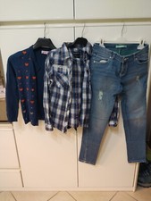 Set Abbigliamento Bambina 3 Pezzi Camicia Quadretti Cardigan Jeans  10/11/12