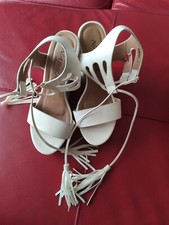 Sandali in ecopelle bianchi NABILA n.37 con fiocchi zeppa suola in corda e gomma