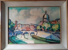 Sdruscia Achille Olio Su Tela Raffigurante Ponte Sul Tevere Ai Fiorentini