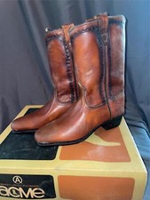 STIVALI WESTERN COWBOY VINTAGE ANNI 70 UOMO RAGAZZO 4,5 5 ACME MARRONE PELLE