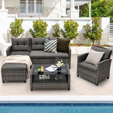 4PCS Rattan Patio Conversation