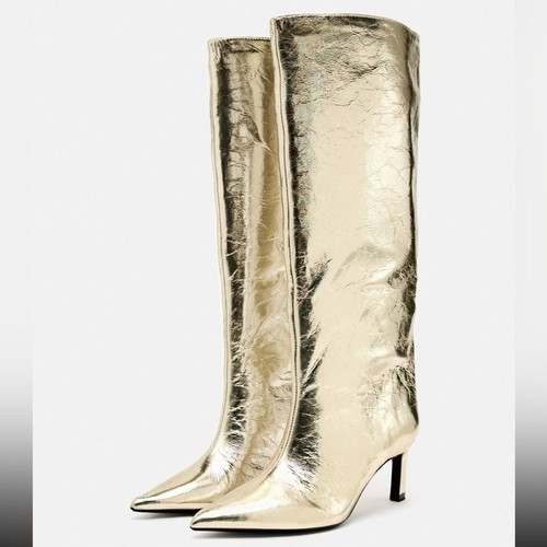 Zara metallic heeled boots - metallic,