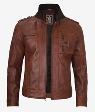 Giacca pelle uomo cognac biker
