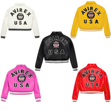 Avirex Giacca Bomber Donna Cropped USA Icon Pelle Vera Pelle di Vacchetta