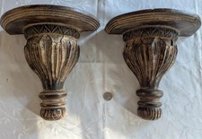 MCM Applique da Parete Vintage Legno Ornato Corbel Espositore Mensola Set di 2 Made in India