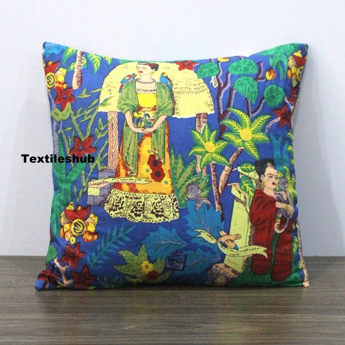 Bleu frida kahlo coussin coton - kahlo,