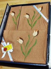 Set Lenzuola 5 pz.Matrimoniale,Ricami Artigianali,Copriletto Misto Lino,Vintage