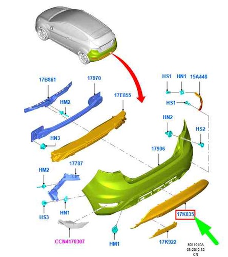 Paraurti posteriore ford - posteriore,