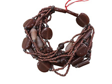 BRACCIALE PERLINE VETRO MARRONE 12 FILI BRACCIALETTO ELASTICO H 4