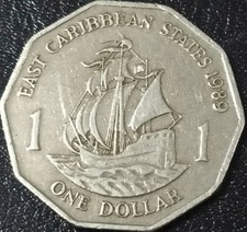 CARAIBI GROSSA MONETA 1 DOLLARO 1989 CIRCOLATA