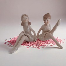 Set 2 ballerine in porcellana assortite, statuette soprammobile decorative cm 10