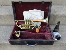 VINTAGE HOLTON Super Collegiate Cornet CUSTODIA TRICOLORE MUTE LIRA MUSICA OLIO