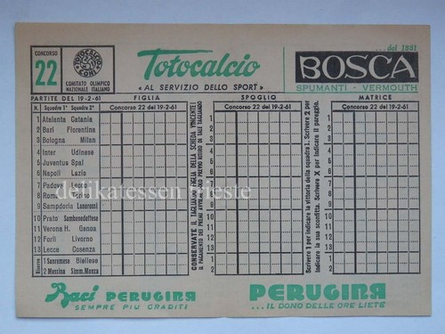 Totocalcio schedina 1961 - totocalcio,