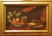 NATURA MORTA CON FRUTTA E LIBRI - Dipinto Originale 1800 cm 38x63