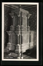 Cartolina fotografica A. Stockhammer: Hall, stufa in maiolica con decorazioni 