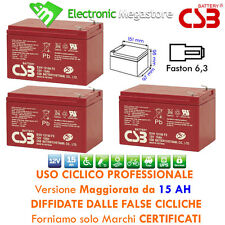 Batteria al piombo ad uso ciclico 12v 15ah kit da 3 per bici carrello elevatore