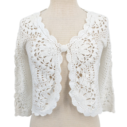 White beaded floral crochet - white,