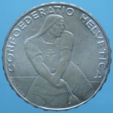 SVIZZERA 5 FRANCHI LAUPEN 1939 ARGENTO SILVER COIN FDC CURRENCY COLLEZIONE