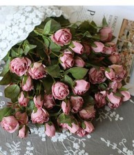 5 Teste Rosa Artificiale Fiore Simulato Secchi Guardando Mini Rose Casa New