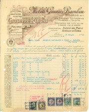 Fattura int. GIUSEPPE RIBONI, Mobili Giunco & Bambou. Milano 1937